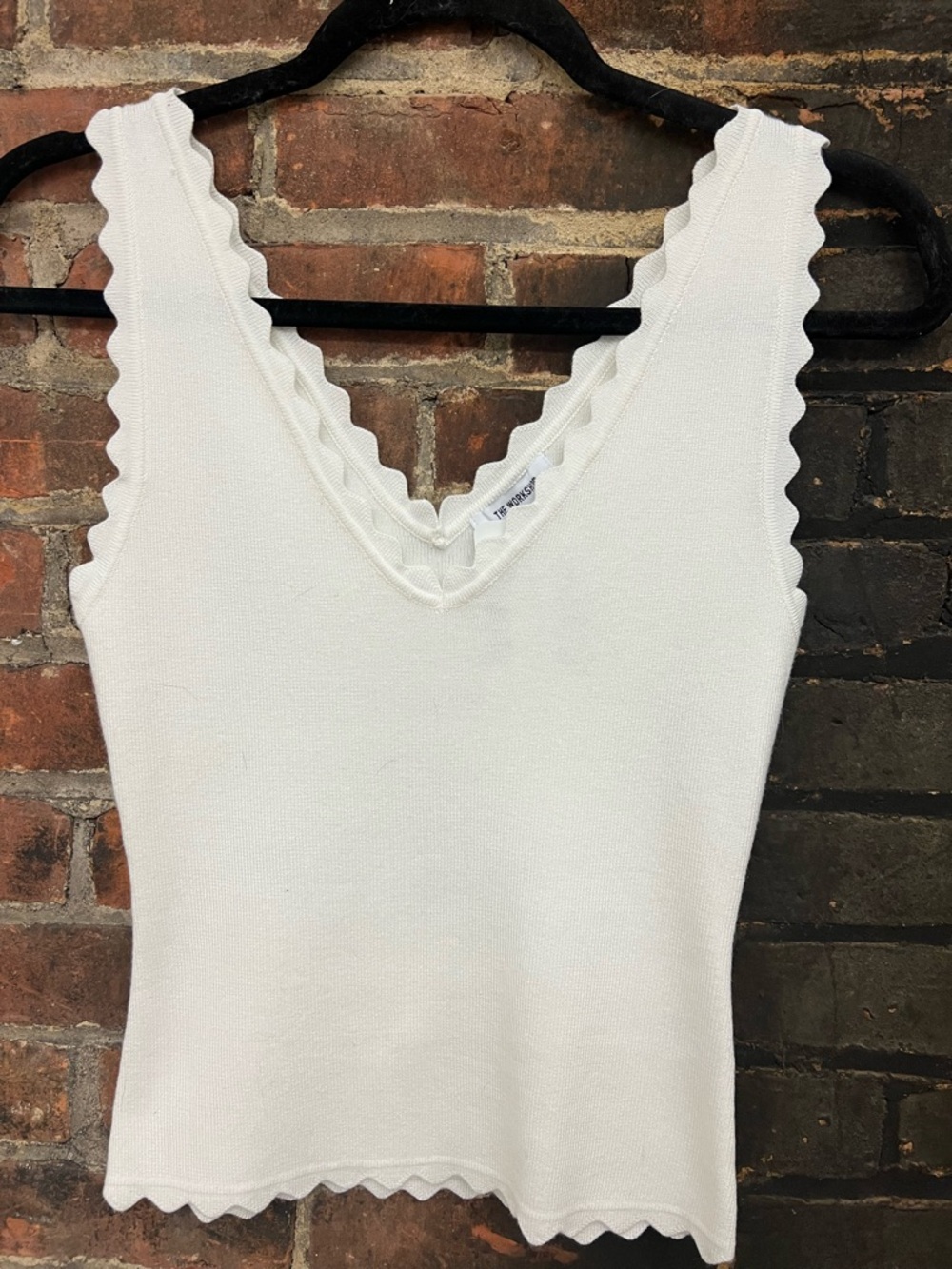 The Workshop White Scallop Trim Knit Top